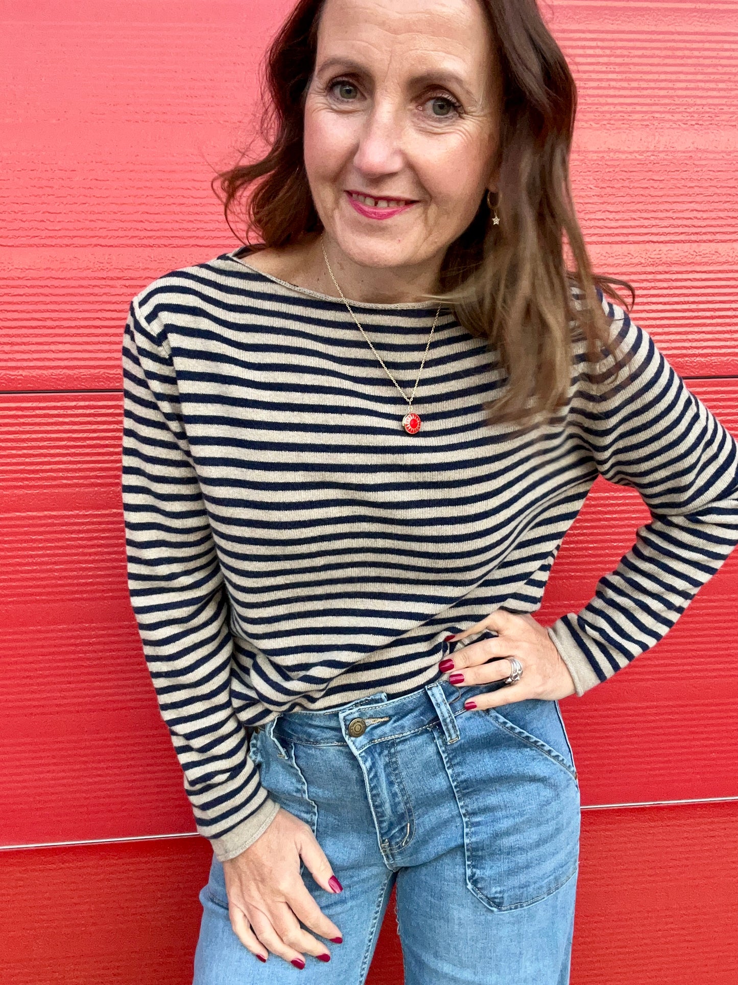 Georgia striped cashmere mix knit - Tan / Navy