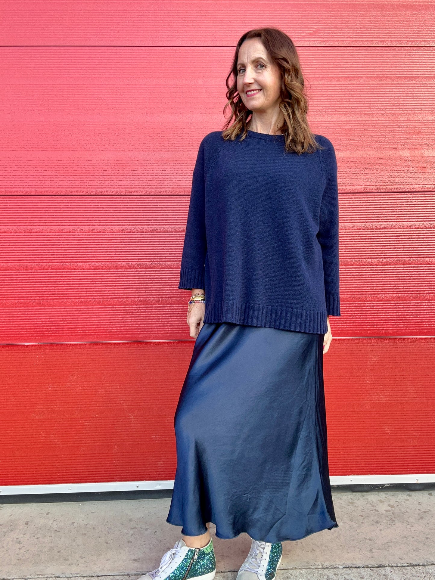Una cashmere mix simple sweater - Navy