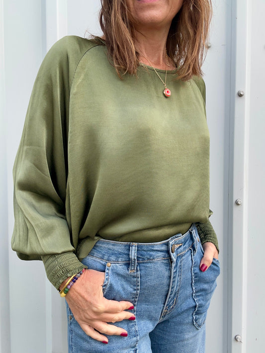Henrietta silky blouse - Khaki