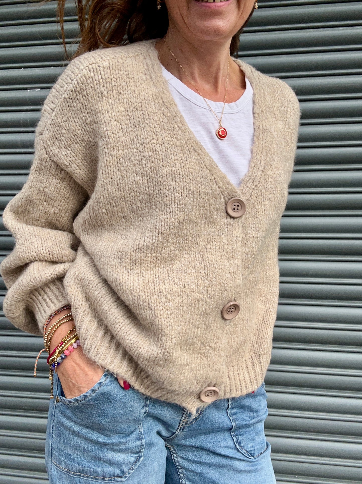 Happy Face cardigan - Oatmeal