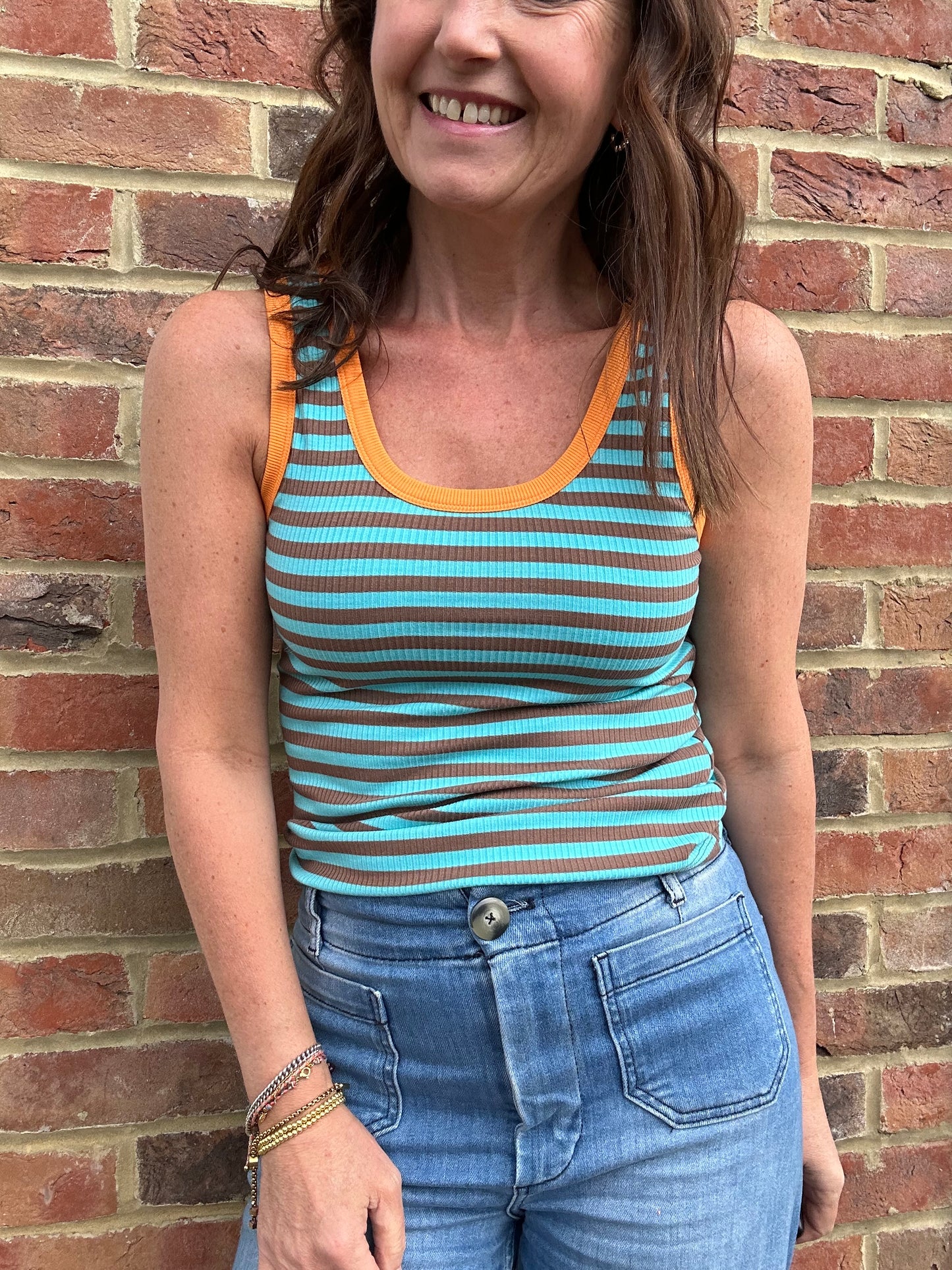 Midi striped vest - Aqua / Taupe / Orange