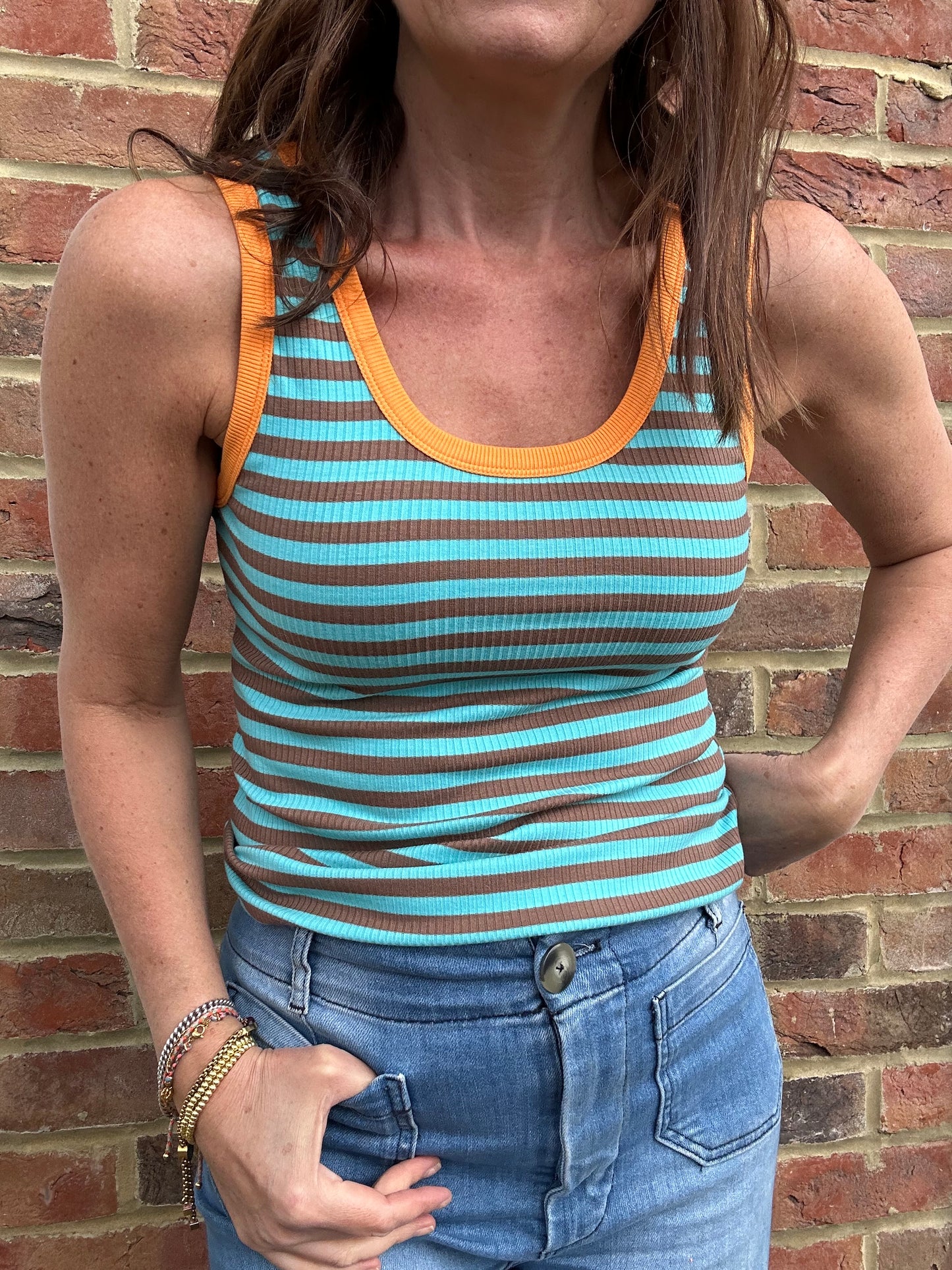 Midi striped vest - Aqua / Taupe / Orange
