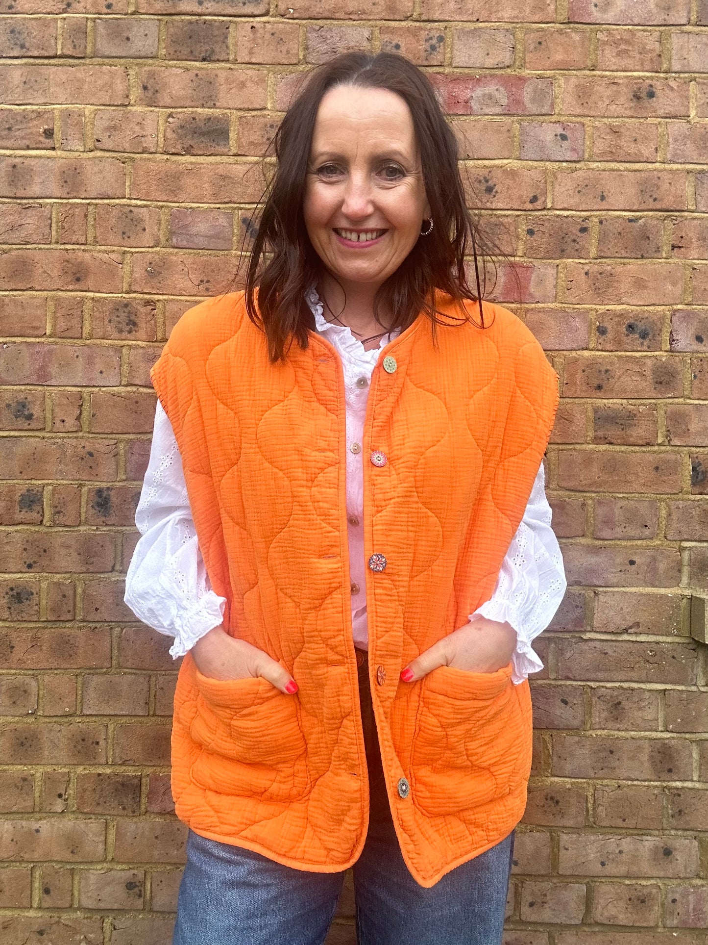 Livia Pocket Waistcoat - Jaffa Orange