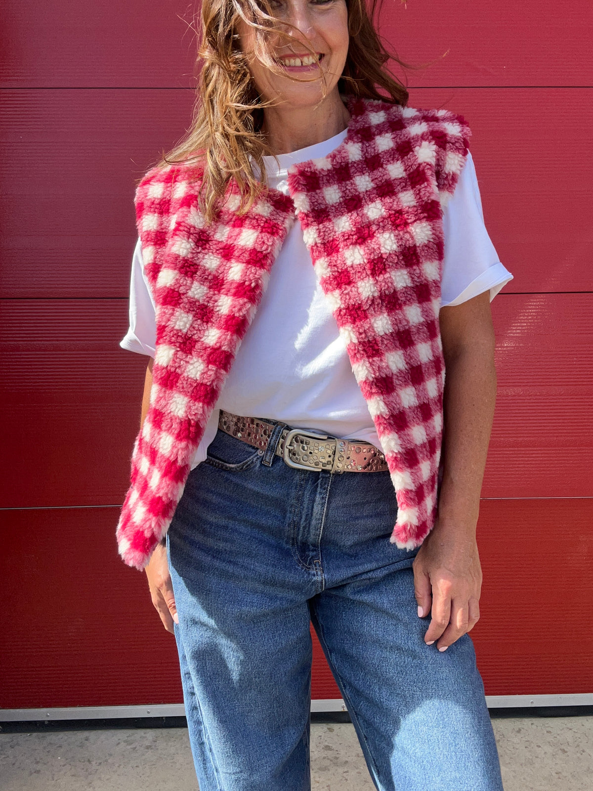 Indy checked gilet - Fuchsia