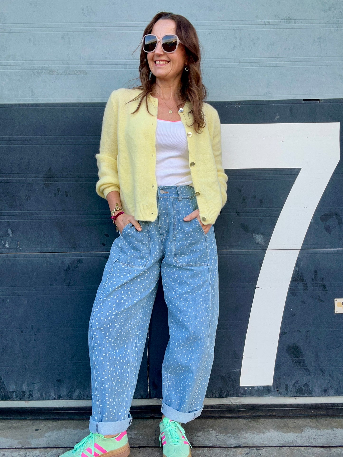 Polka barrel leg jeans