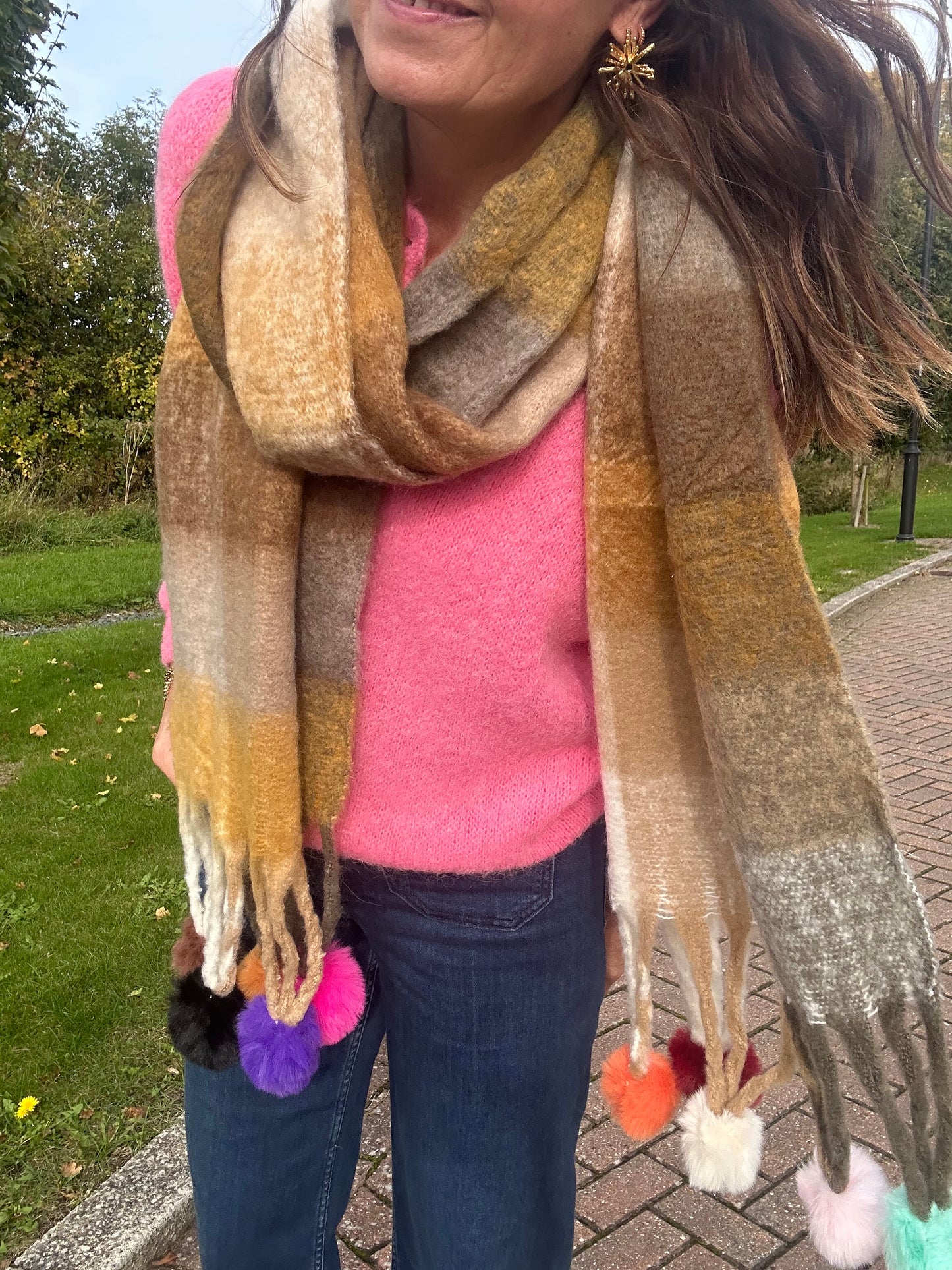 Pompom fun scarf - Beige