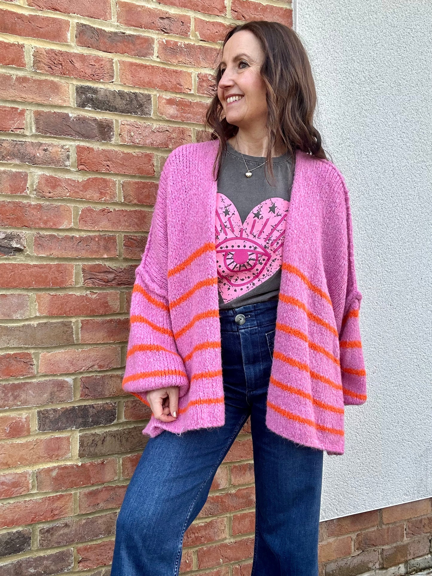 Lettie striped oversized cardigan - Pink / Orange