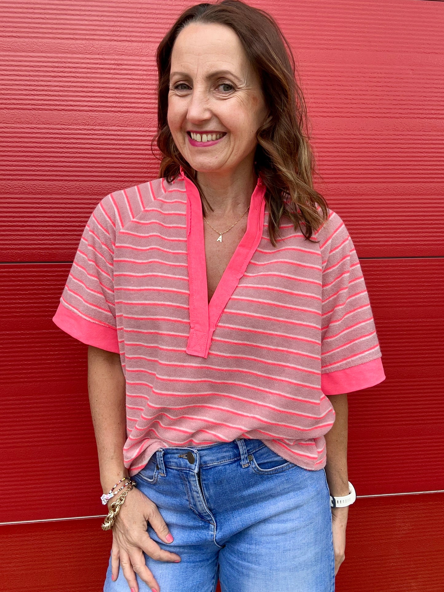 Bobby sporty stripe top - Pink