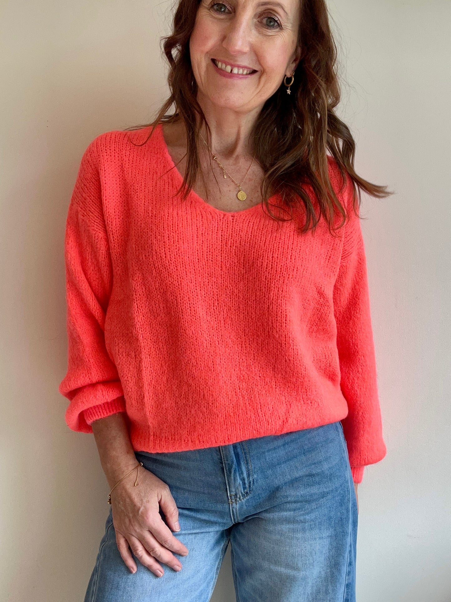 Issie simple v-neck - Coral