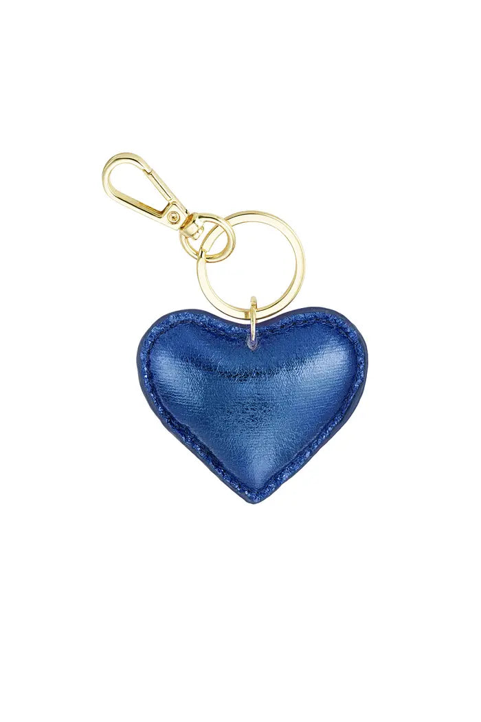 Metallic heart key ring / bag charm - Blue