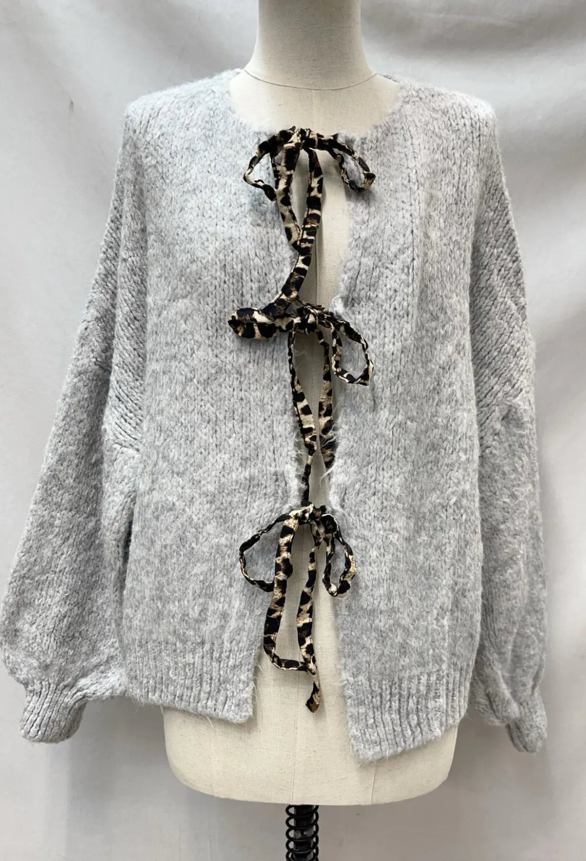 Leopard tie cardigan - Grey