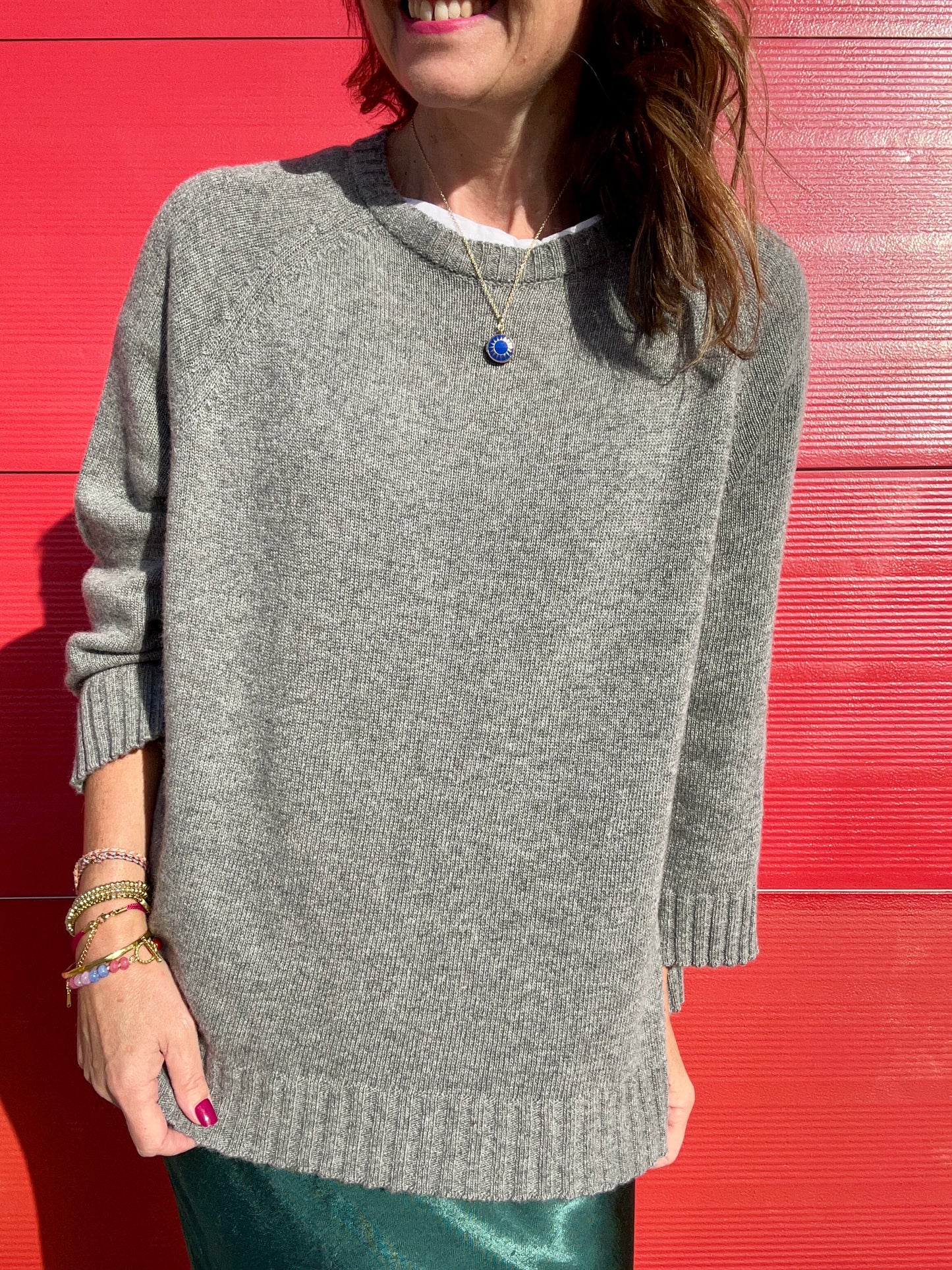 Una cashmere mix simple sweater - Grey