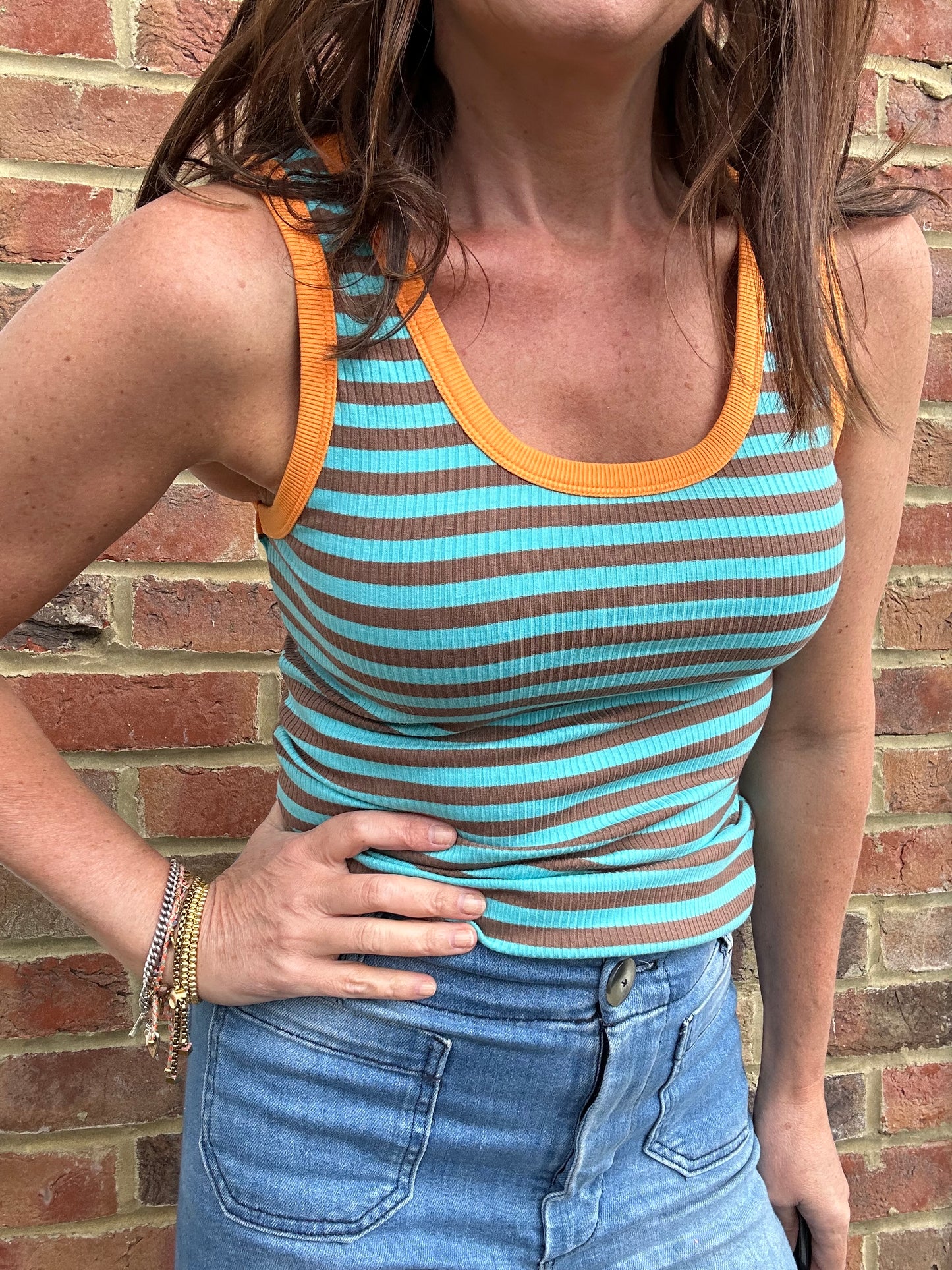 Midi striped vest - Aqua / Taupe / Orange