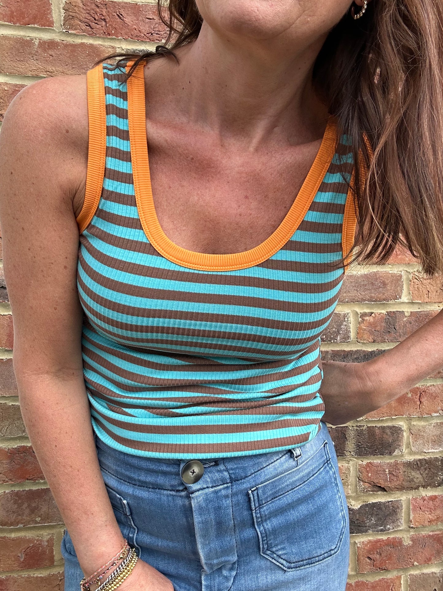 Midi striped vest - Aqua / Taupe / Orange
