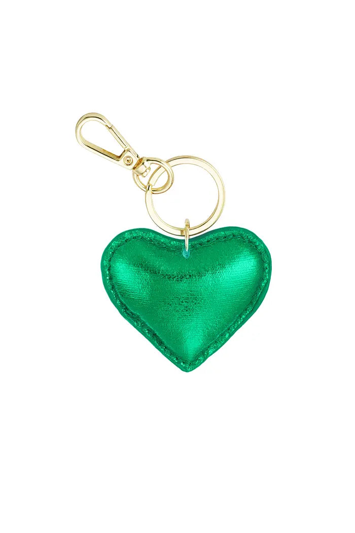 Metallic heart key ring / bag charm - Green