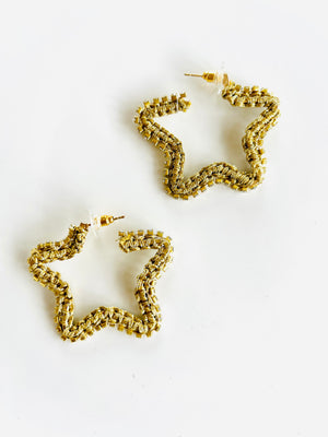 Gold Star Beaded Wrapped Earrings