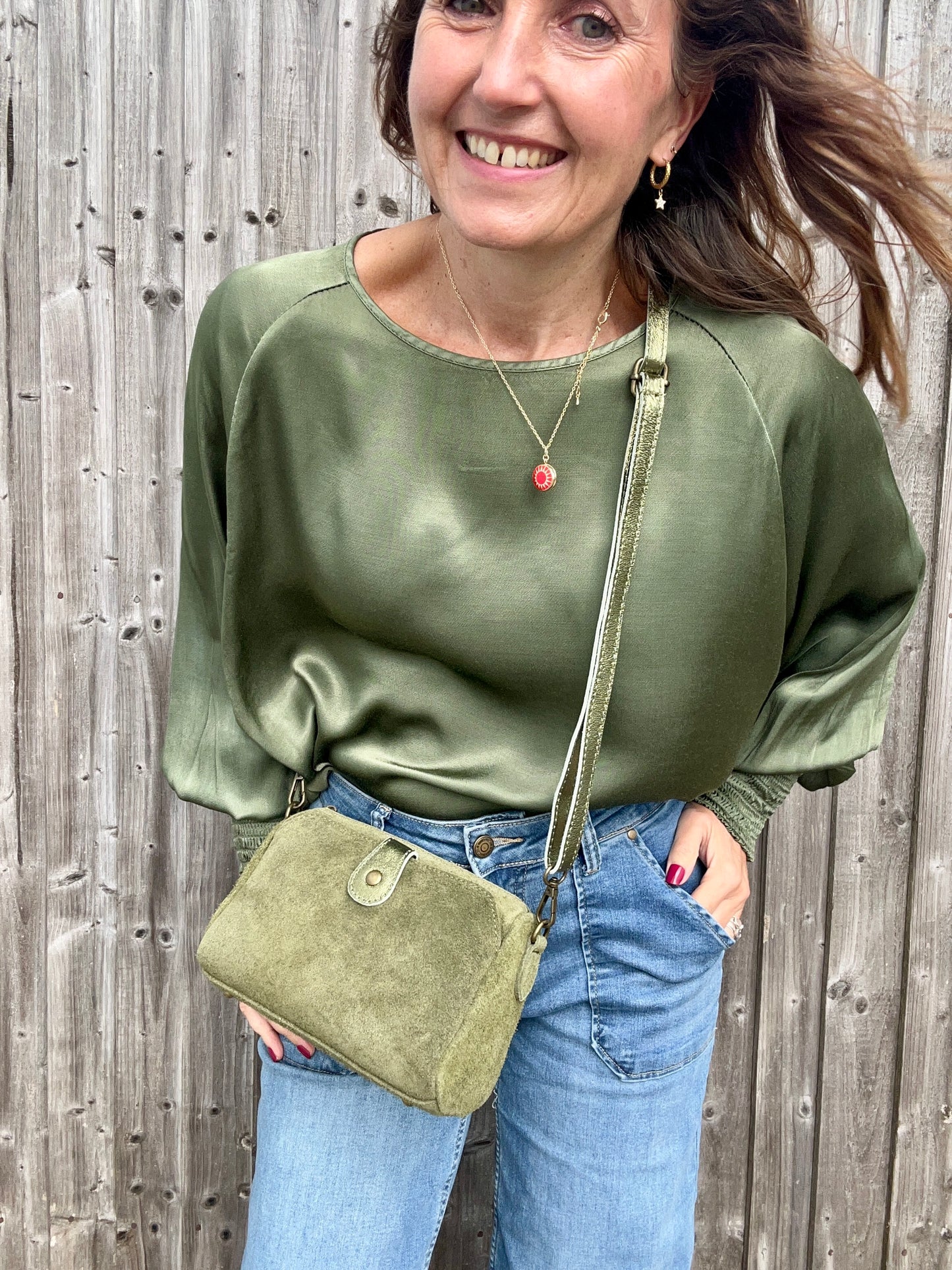 Riley suede crossbody bag - Olive