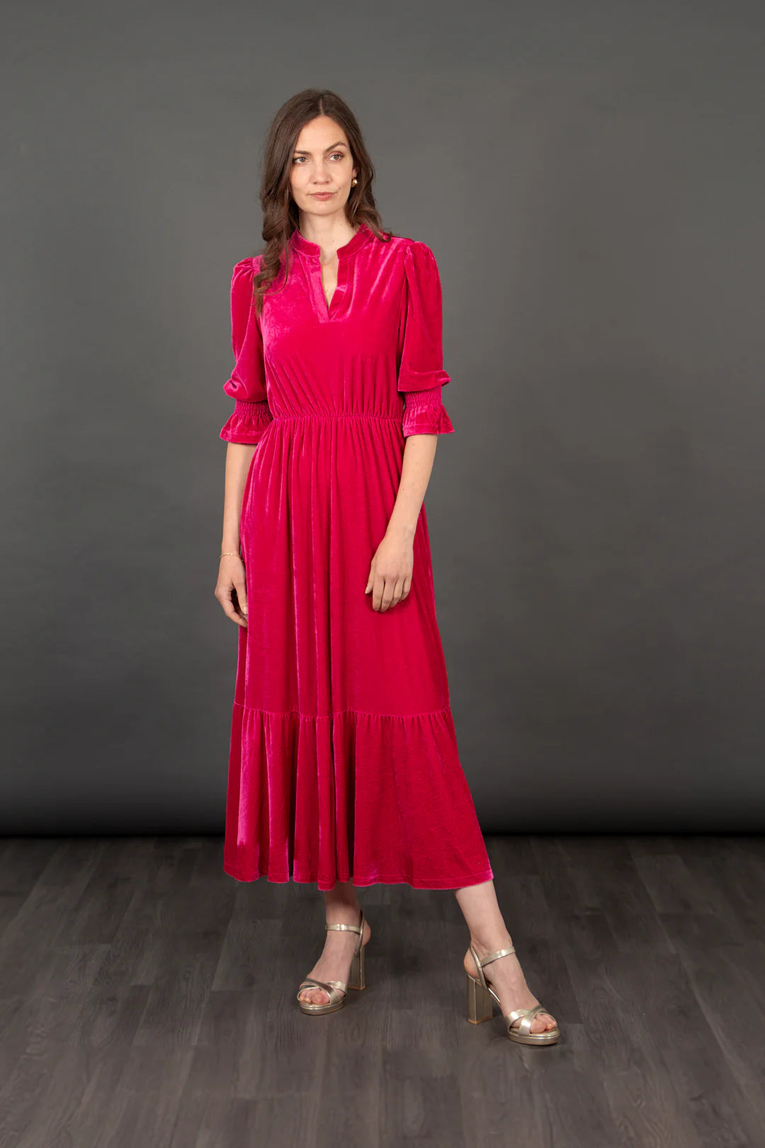 Heather Velvet Midi dress - Raspberry