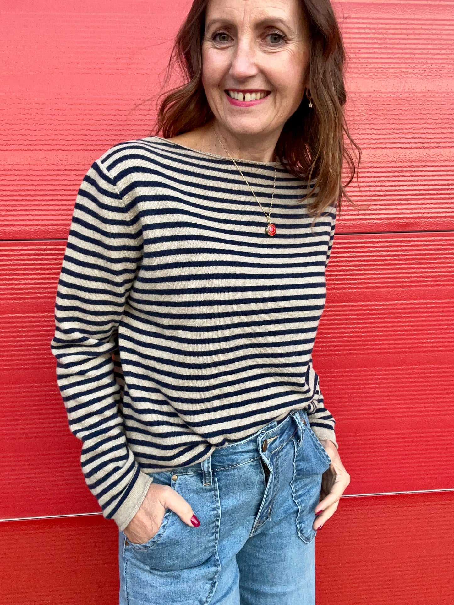 Georgia striped cashmere mix knit - Tan / Navy