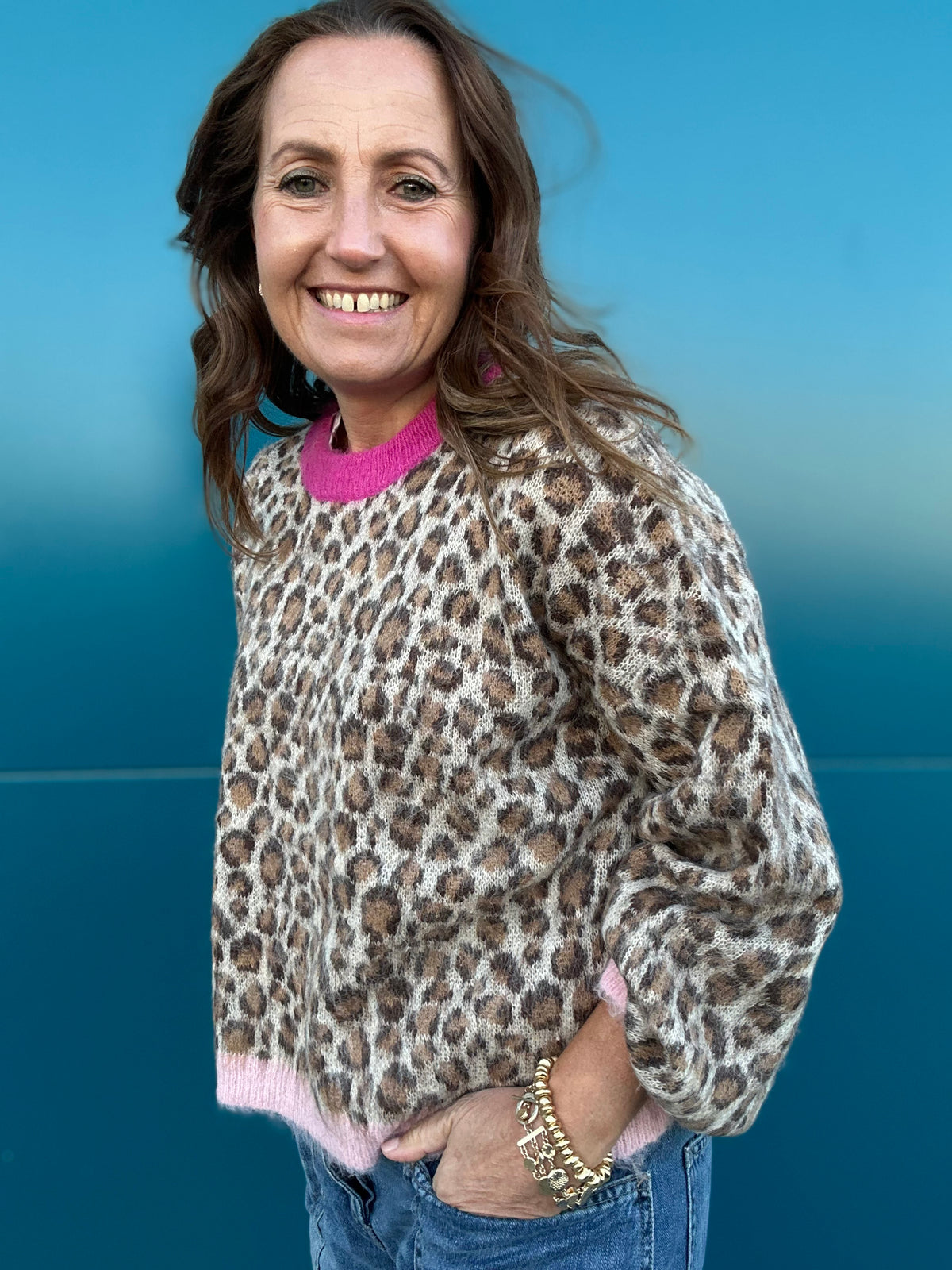 Big cat sweater - Beige / Pink