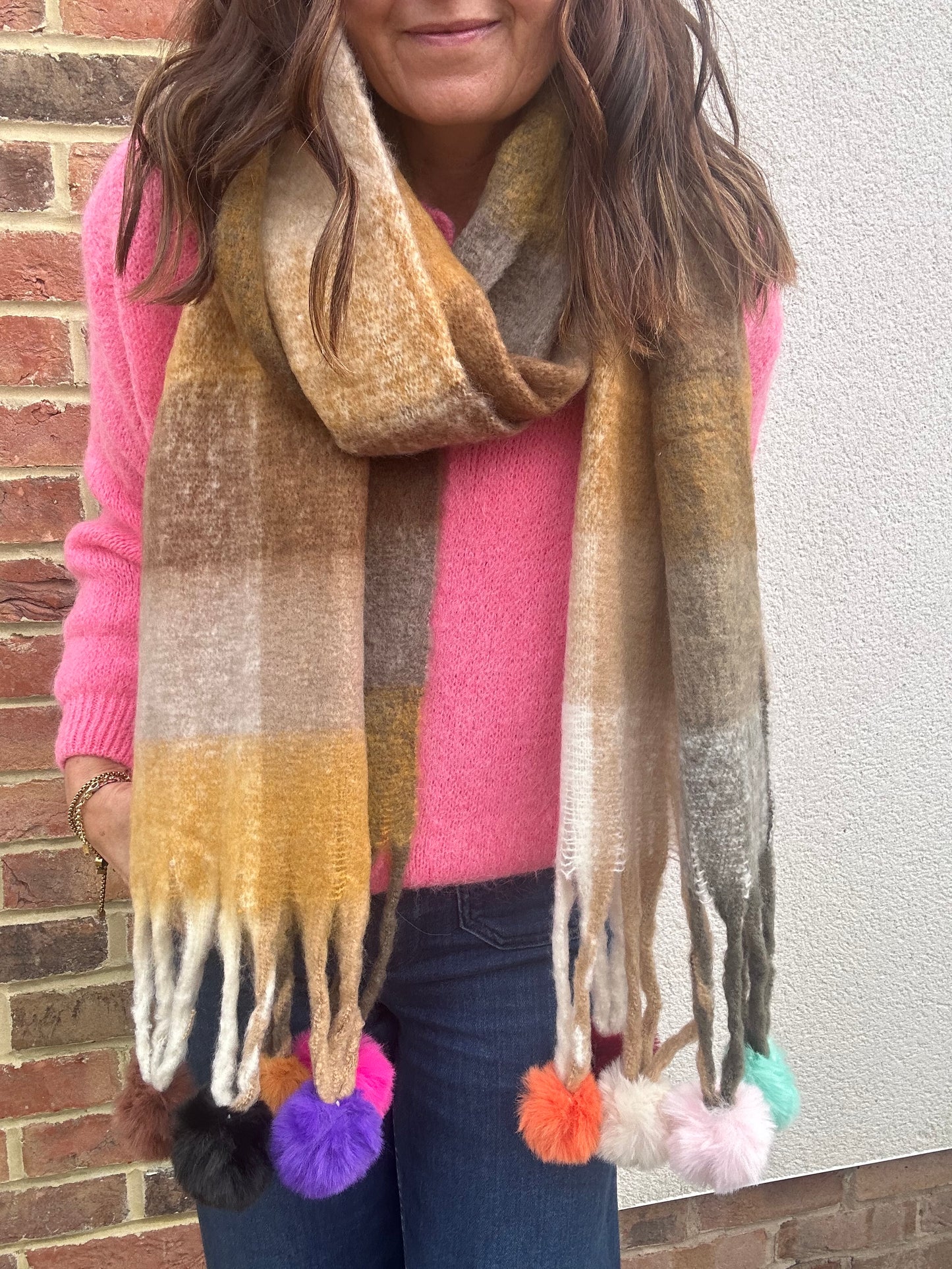 Pompom fun scarf - Beige