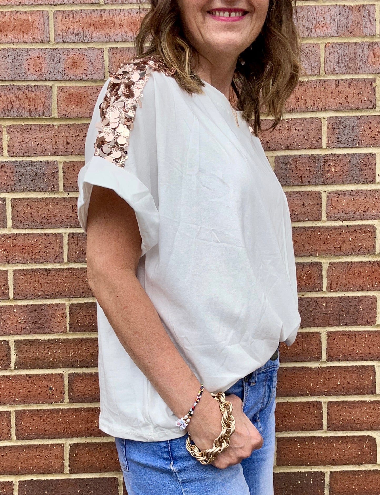 Sequin trim tee - White