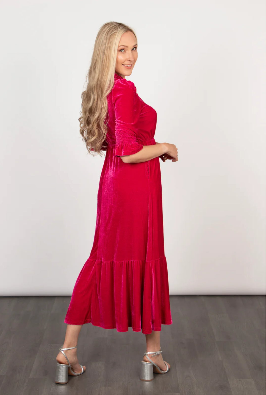 Heather Velvet Midi dress - Raspberry