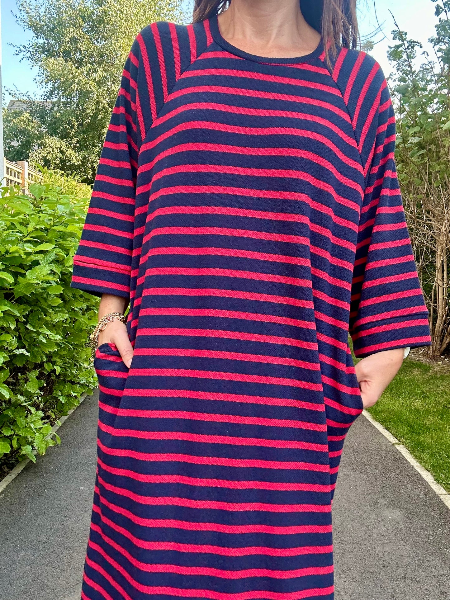 Autumn stripe dress - Navy / Red