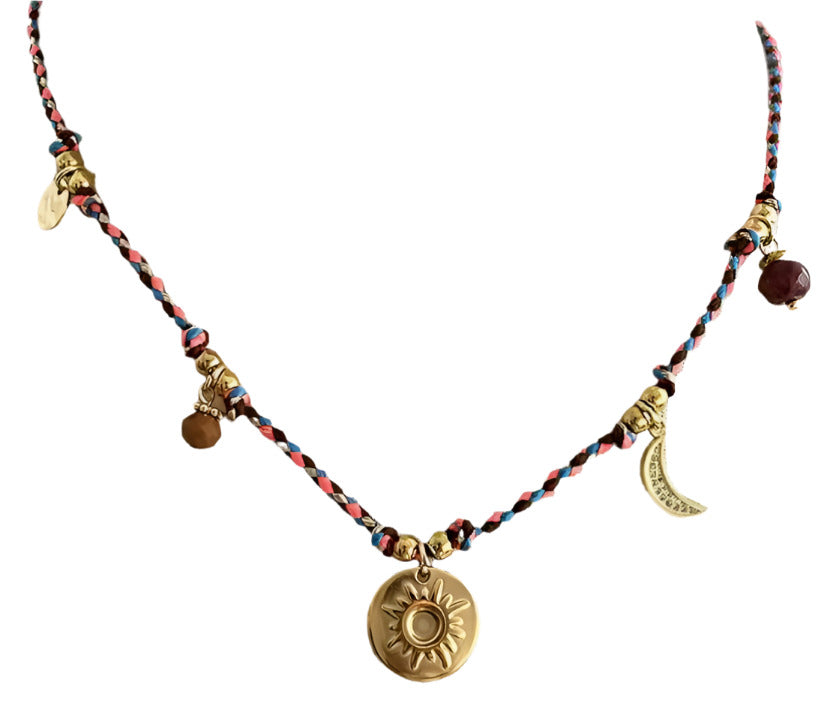 Boho bijou necklace - Blue / Pink