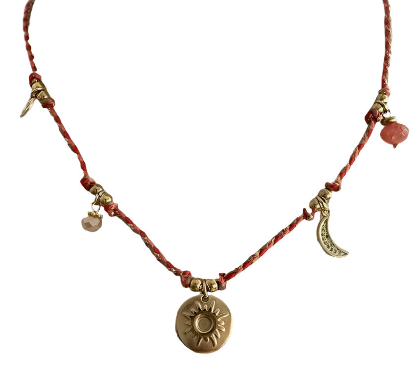 Boho bijou necklace - Red / Orange