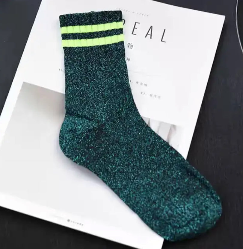 Sporty Sparkly Socks - Neon Green