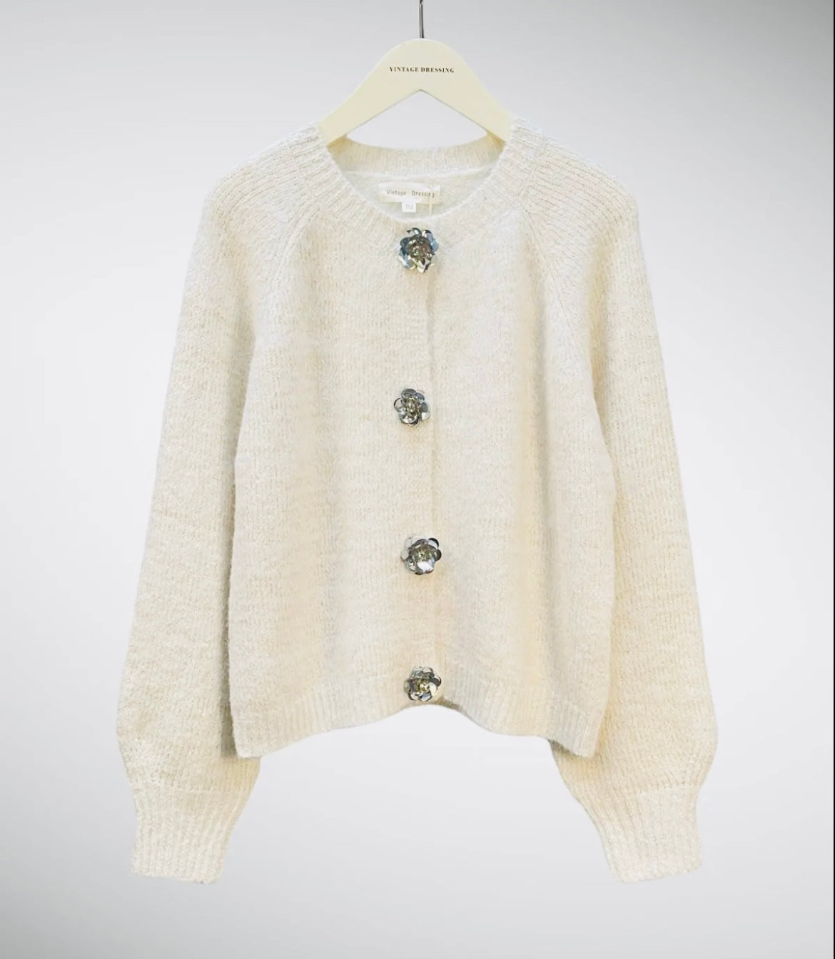 Luna sequin flower cardigan - Cream