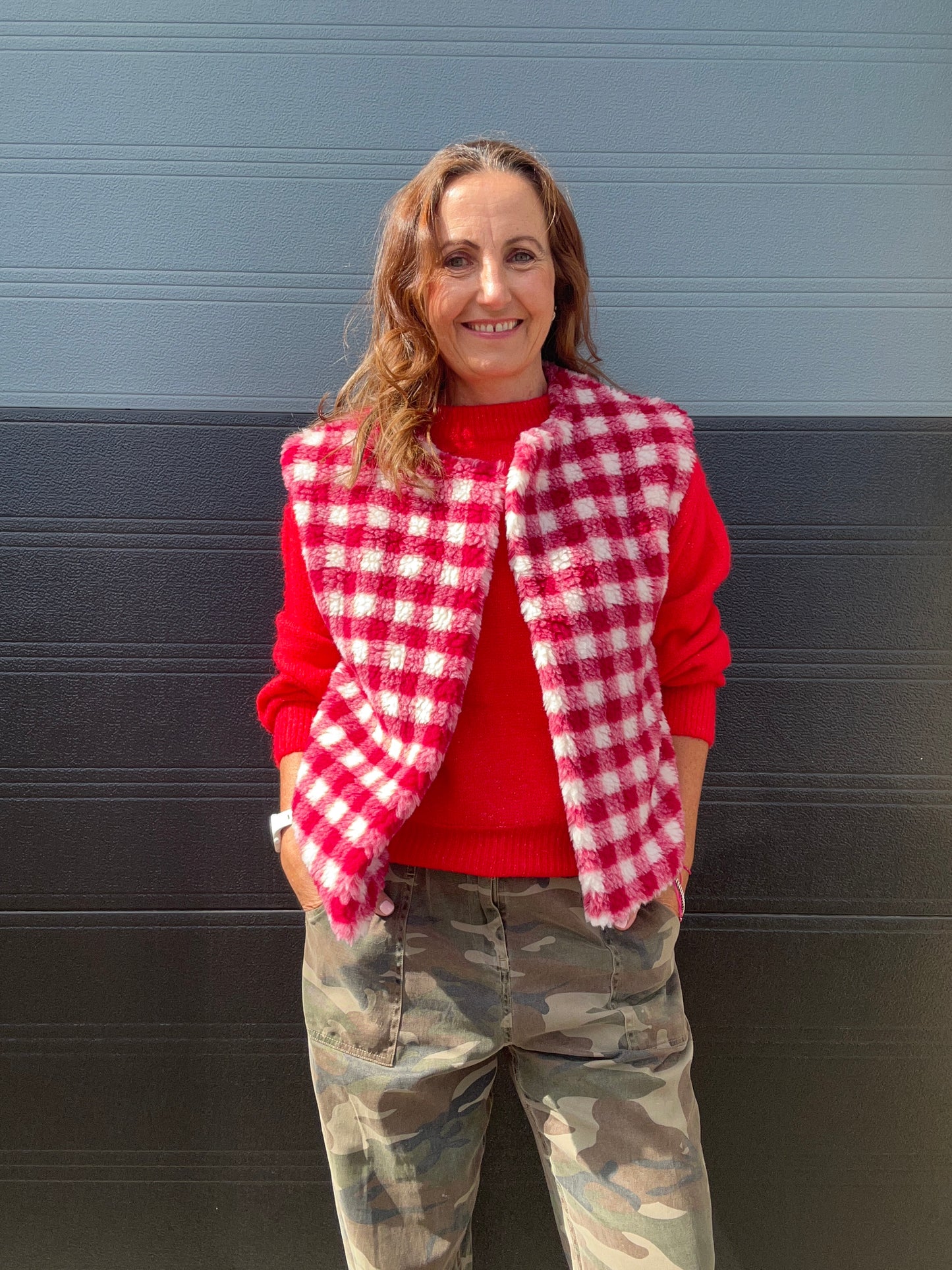 Indy checked gilet - Fuchsia