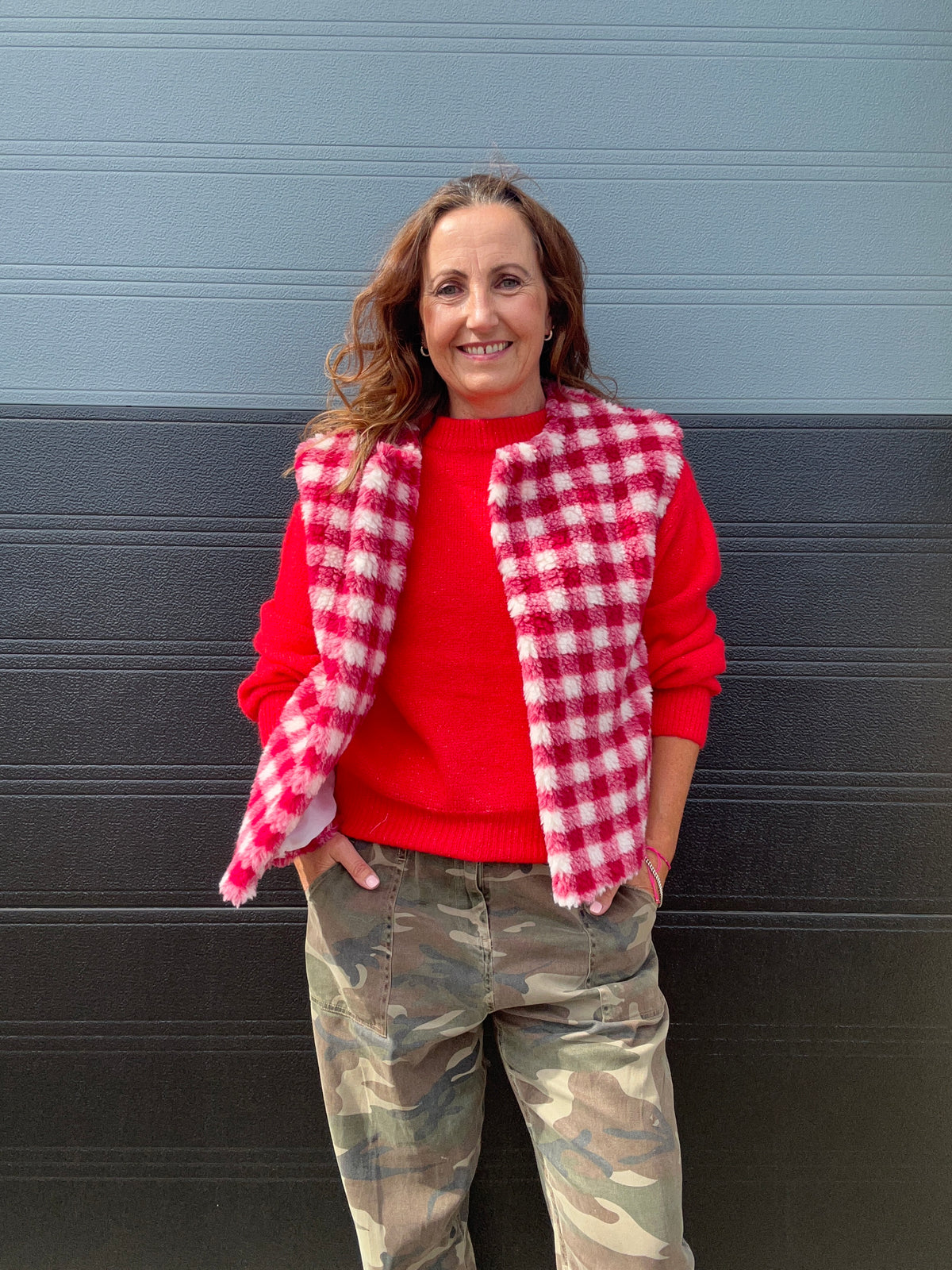 Indy checked gilet - Fuchsia