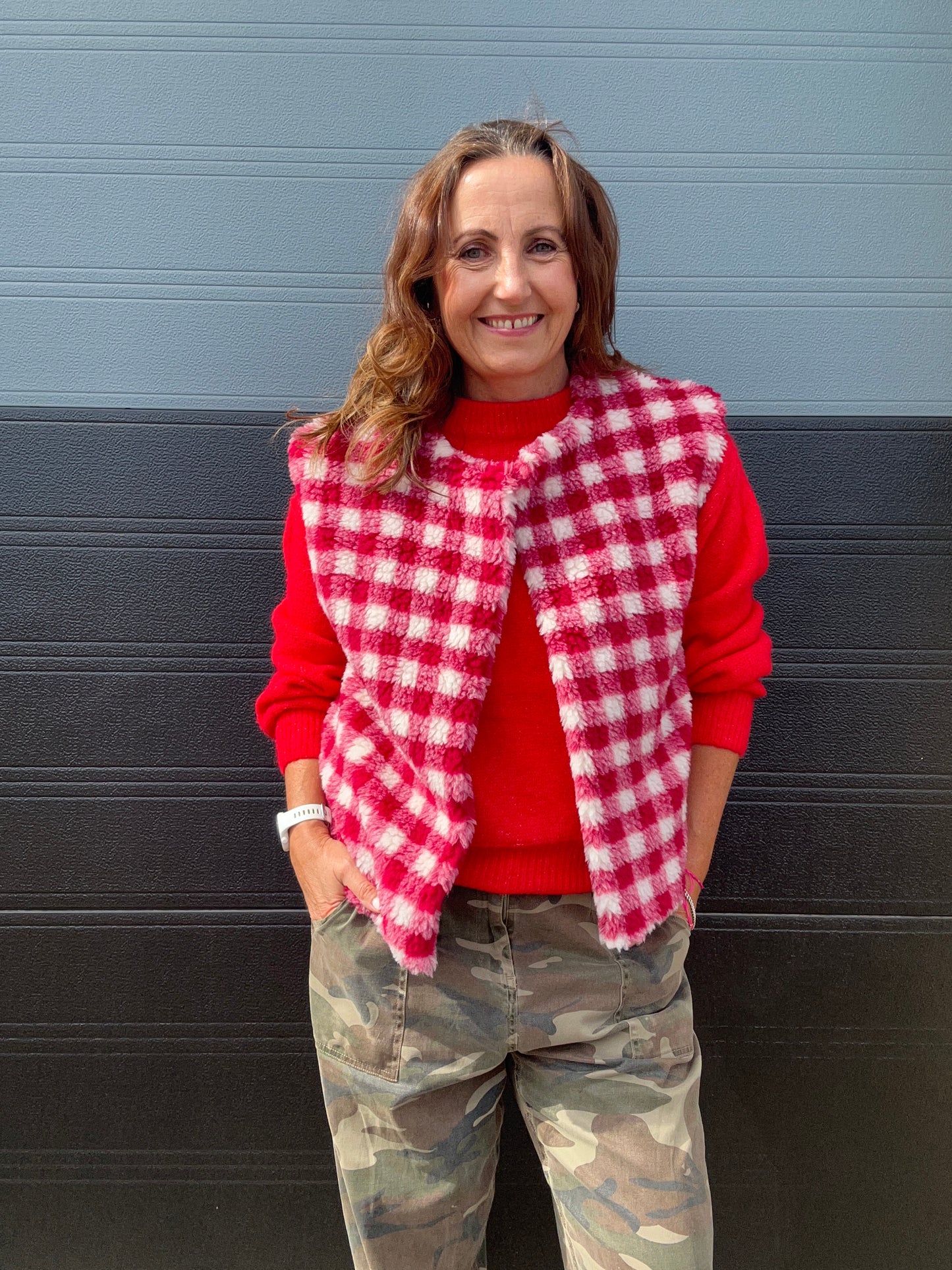 Indy checked gilet - Fuchsia