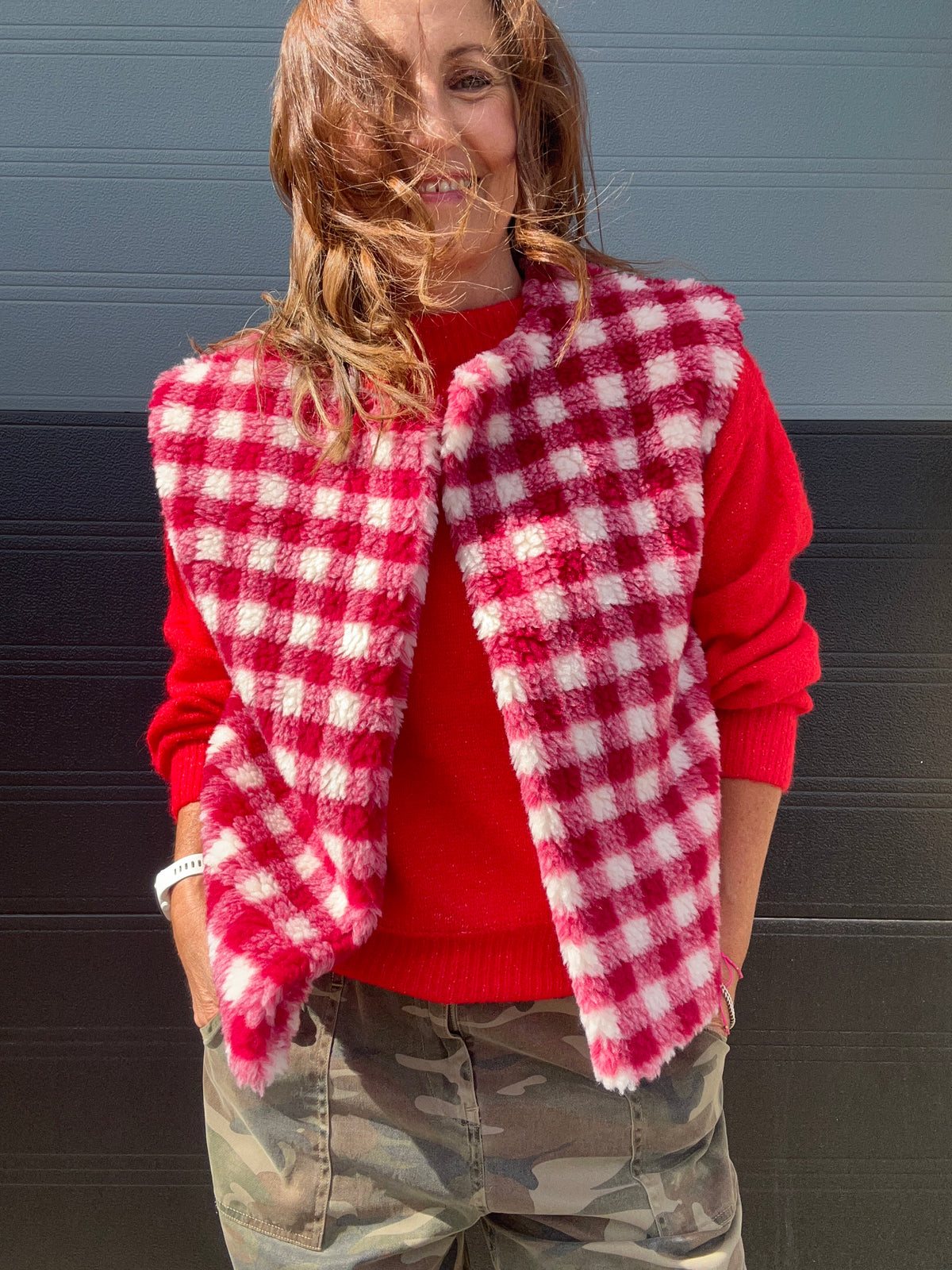 Indy checked gilet - Fuchsia