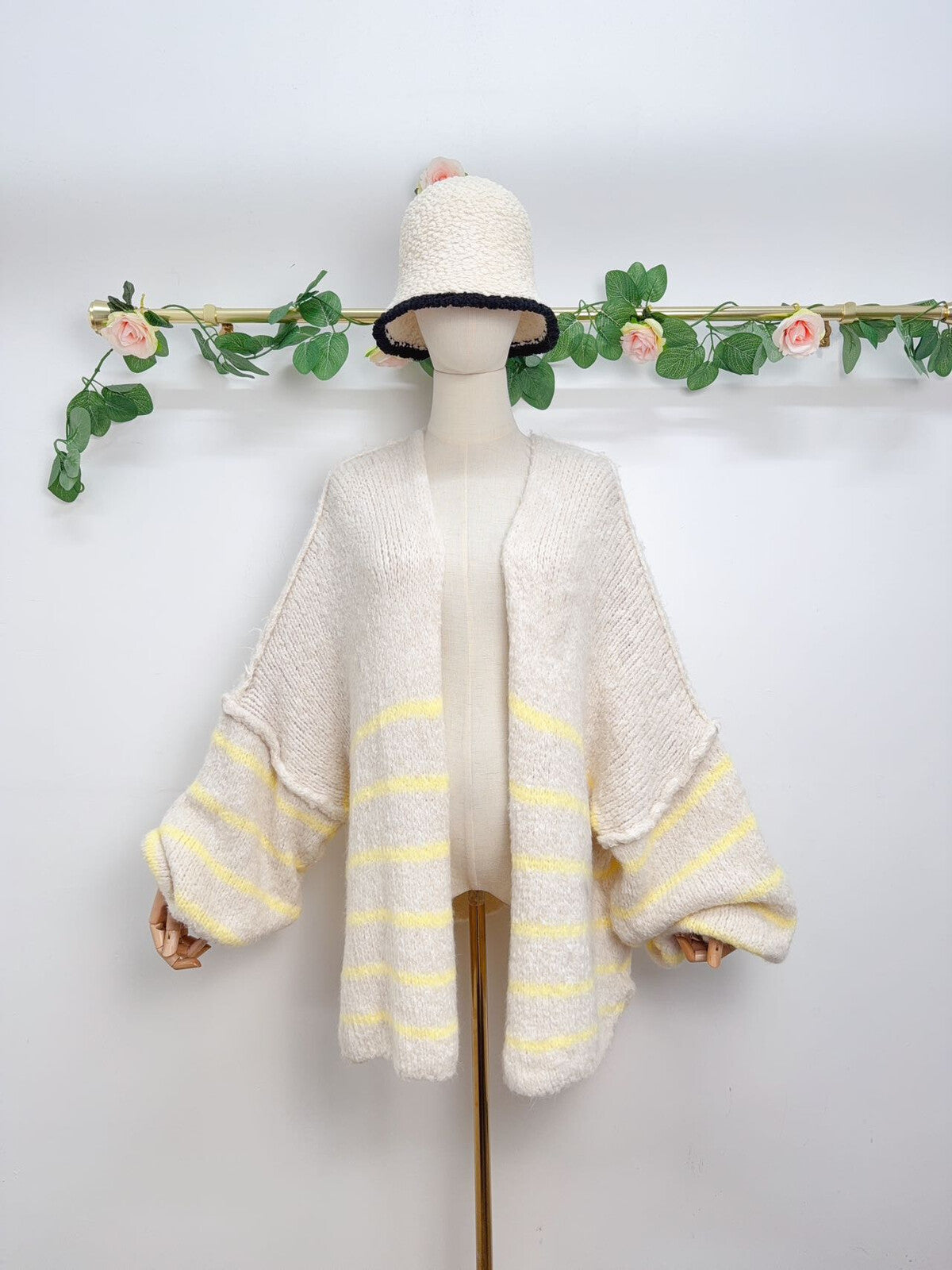 Lettie striped oversized cardigan - Cream / Lemon