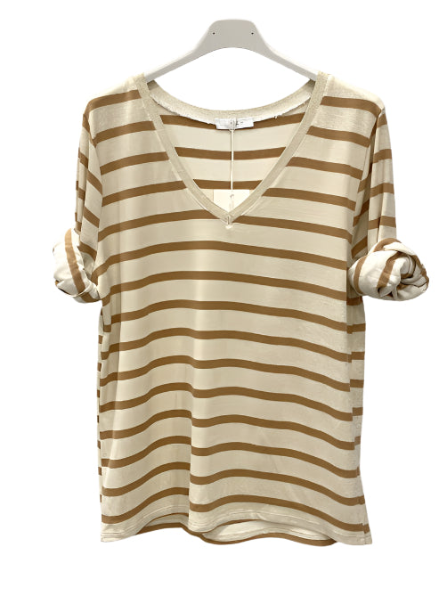 Striped lurex trim tee - Camel