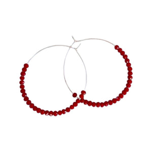Evie Beaded Hoops - Silver with Red