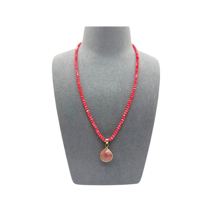 Teardrop Beaded Necklace - Gold / Coral