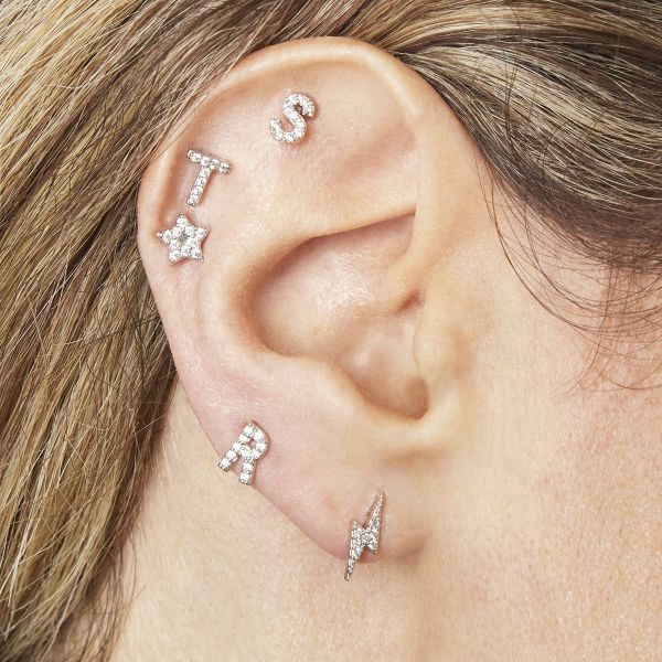 Monogram Sparkle Piercing - Silver